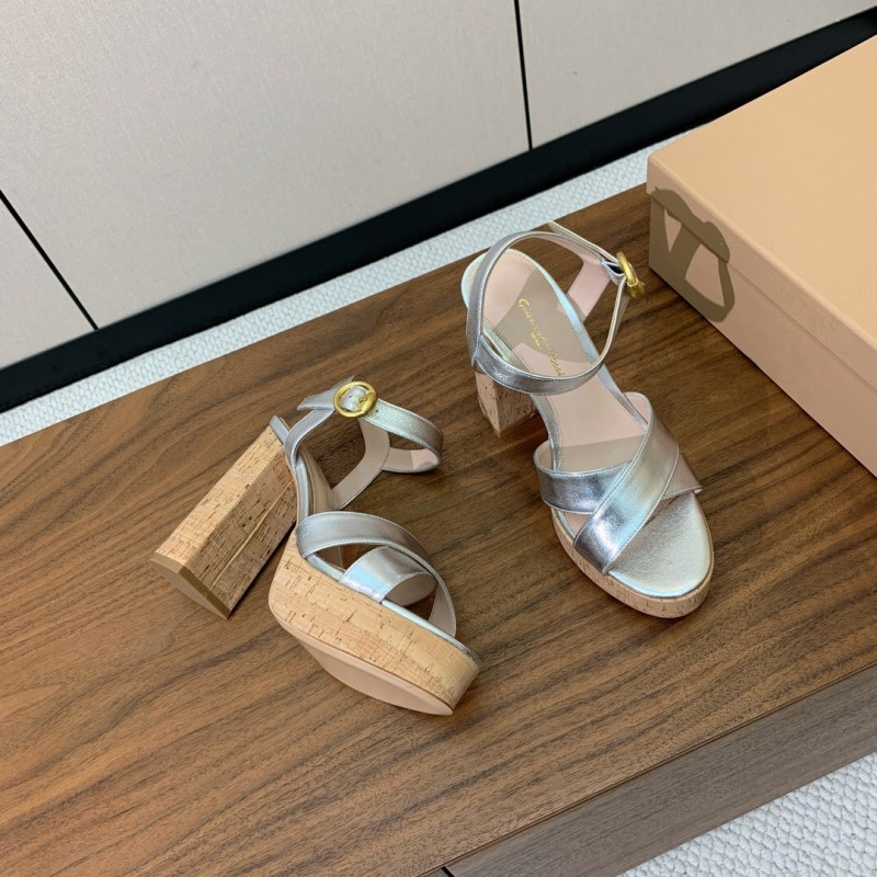 2025 Women Gianvito Rossi Silver Leather Platform Sandals