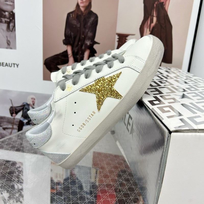 2025 Women GGDB White Gold Glitter Leather Sneakers