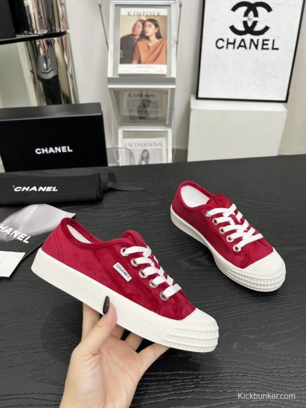 2025 Women Chanel Red Canvas Sneakers LY00230