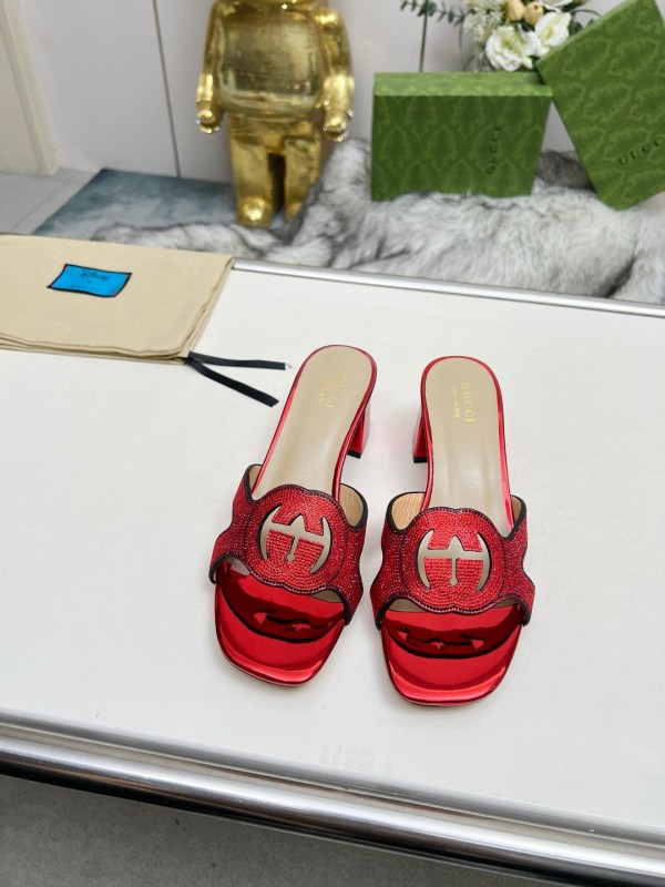 2025 Women Gucci Red Leather Slippers MJ00190