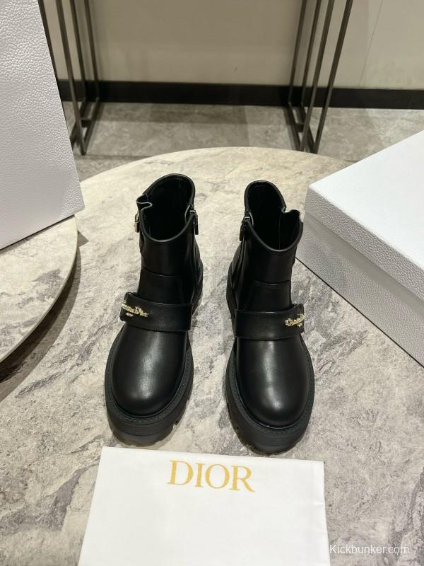 2024 Women Dior Black Calfskin Leather Ankle Boots Hardware MJ00430