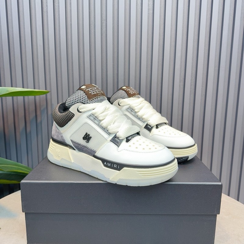 2024 Unisex Amiri White Grey Mesh Suede Sneakers MJ00360