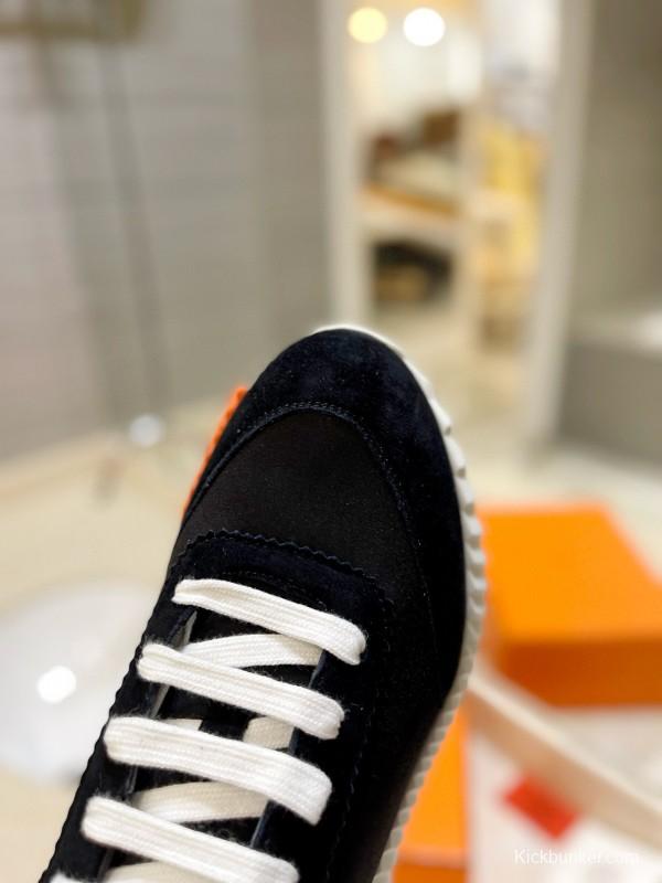 2024 Unisex Hermès Black Orange Imported Silk Calfskin Sneakers MJ00320