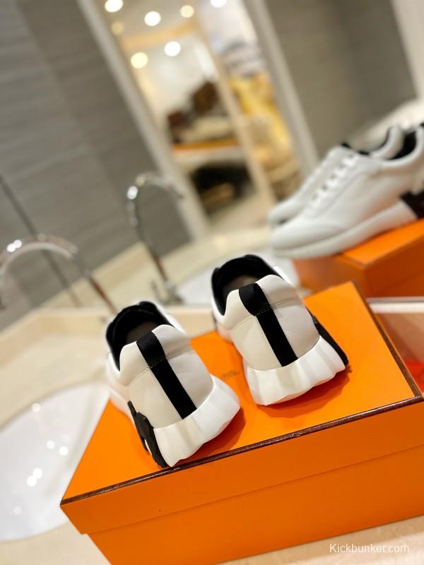 2024 Unisex Hermès white black leather sneakers