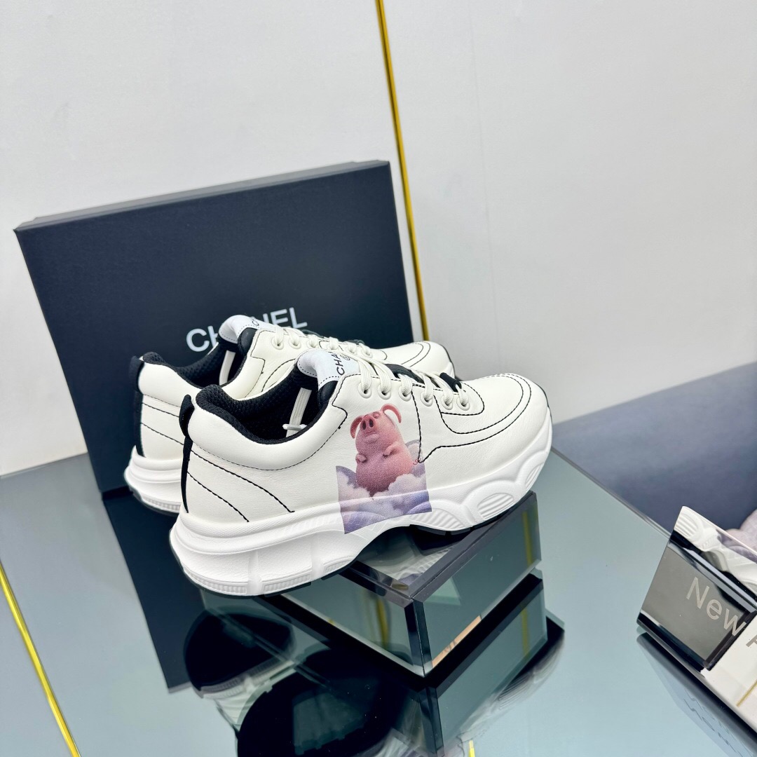 2025 Women Chanel White Leather Sneakers