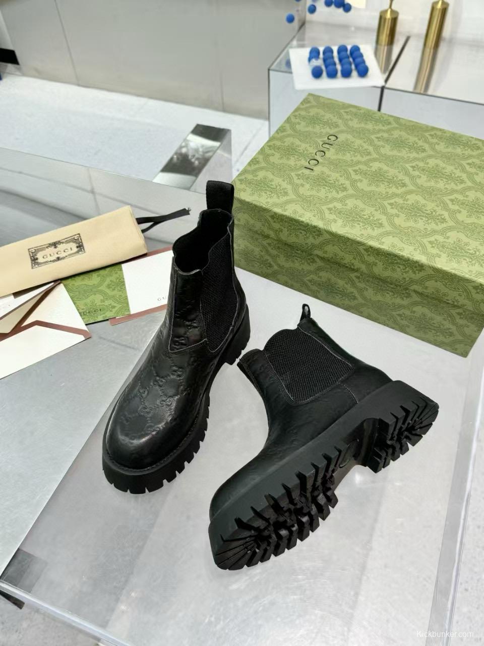 2024 Women Gucci Black Leather Ankle Boots MJ00340