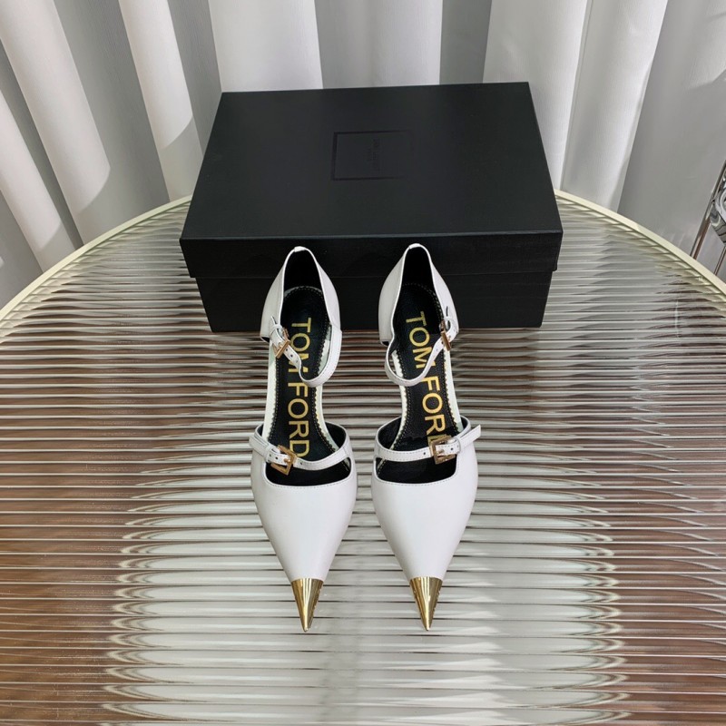 2025 Women TOM FORD White Gold Leather Pointed Toe Pumps KFY00320