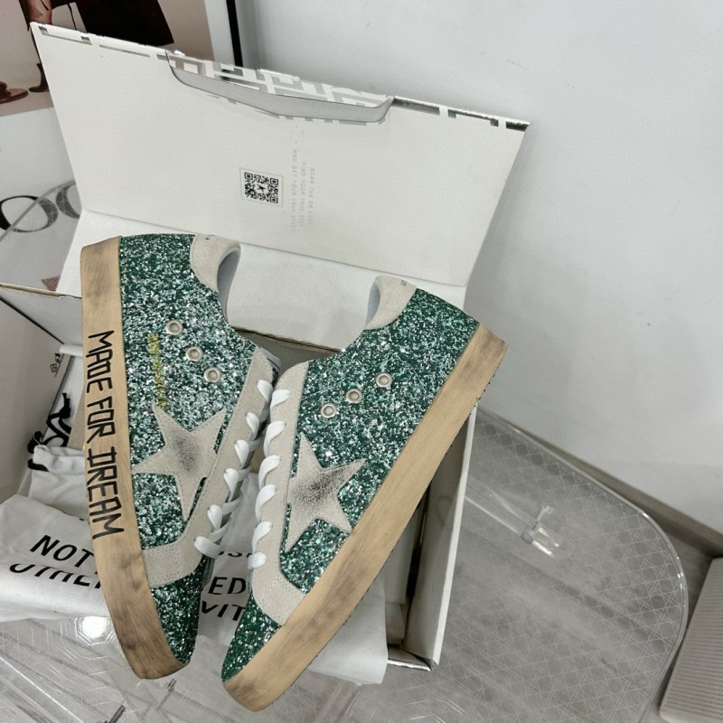 2025 Women GGDB Green White Suede Leather Star Sneakers