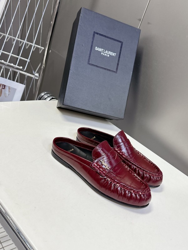 2025 Women Yves Saint Laurent Burgundy Leather Loafers