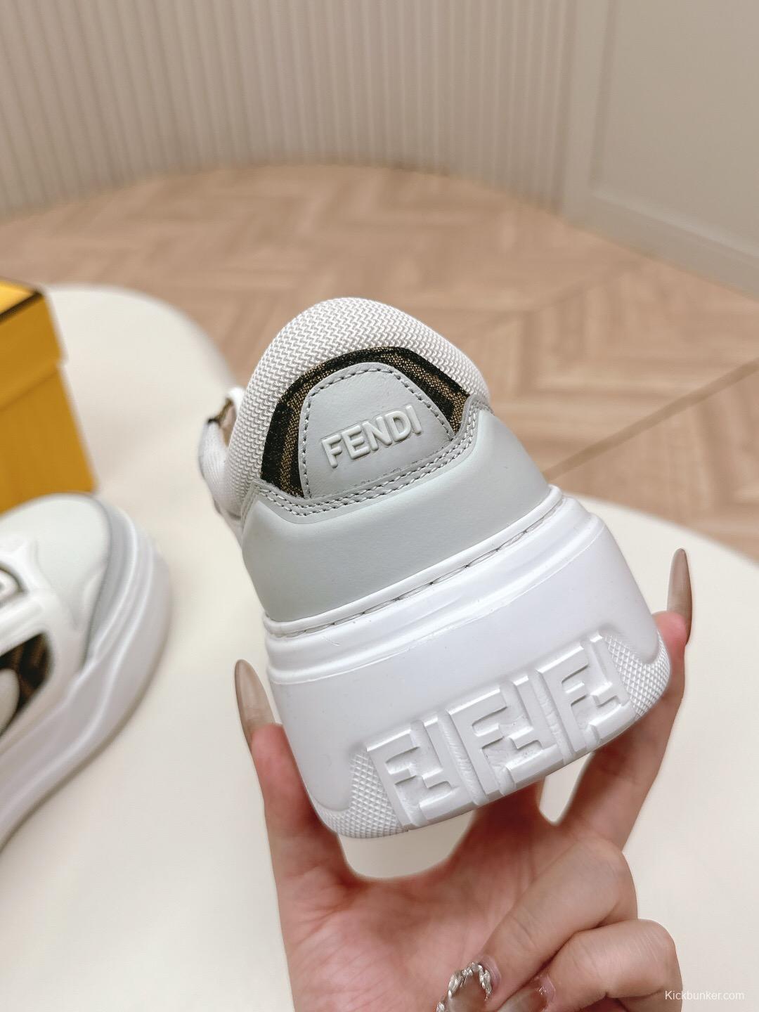 2025 Unisex Fendi White Grey Mesh Leather Sneakers LY00360(F)/LY00370(M)