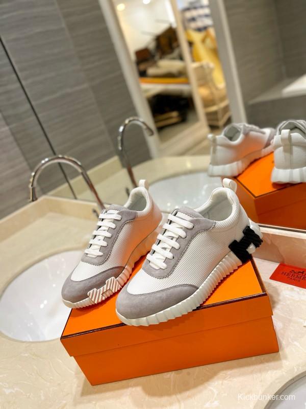 2024 Unisex Hermès White Gray Suede Mesh Sneakers MJ00320