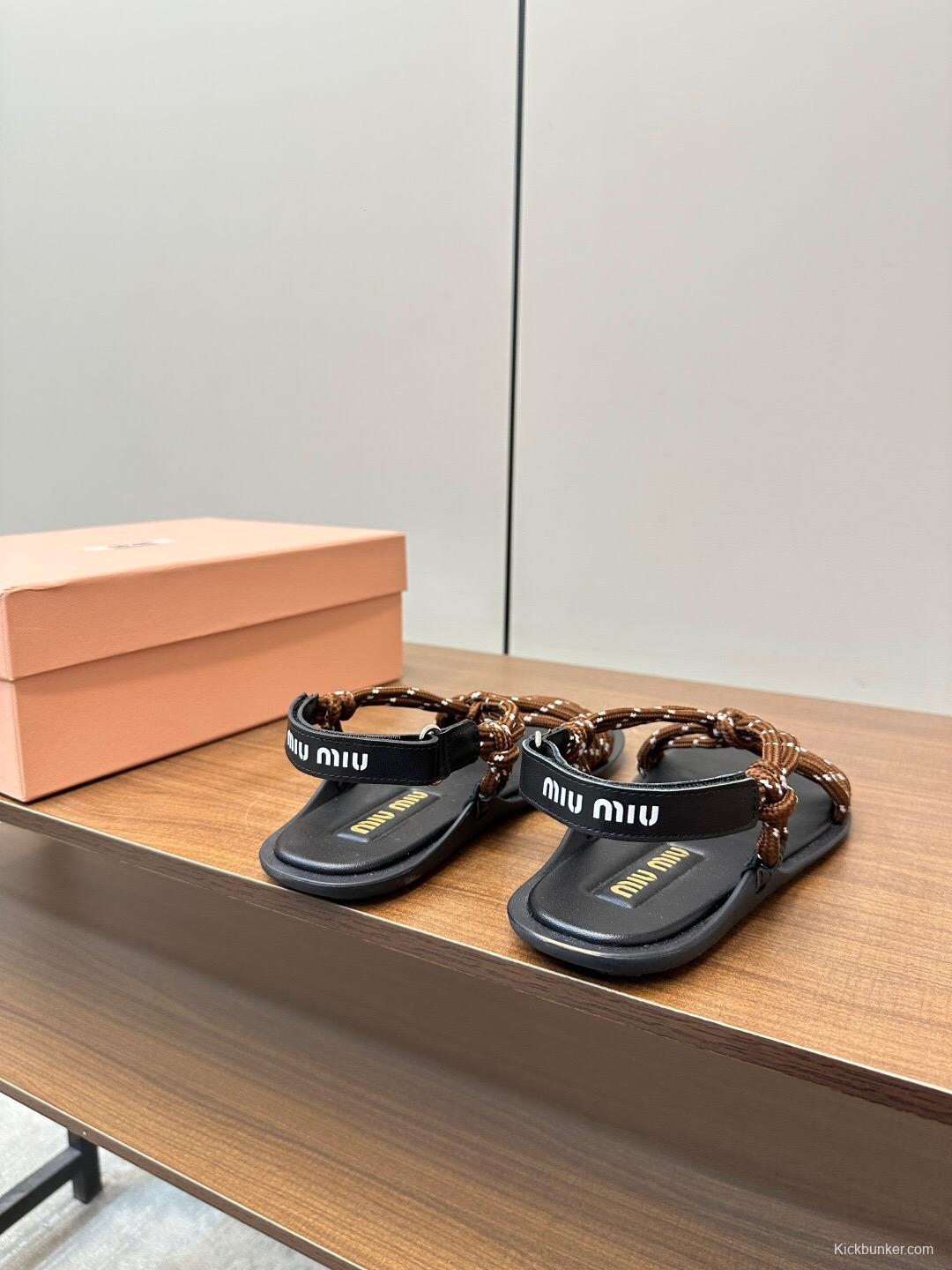2025 Women Miu Miu Brown Leather Sandals