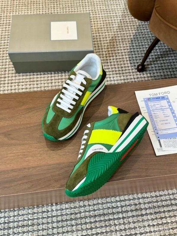 2025 Unisex TOM FORD Green Yellow White Suede Leather Sneakers LY00360(F)/LY00370(M)