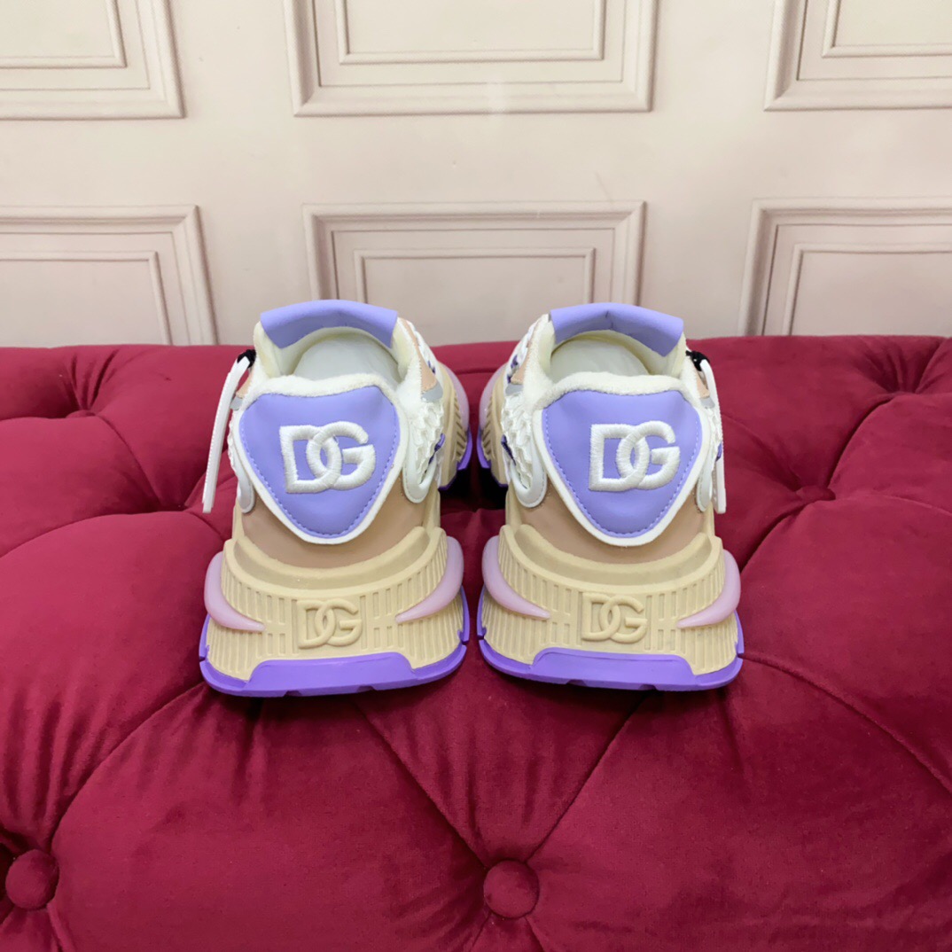 2025 Women Dolce & Gabbana White Purple Beige Mesh Leather Sneakers LY00340