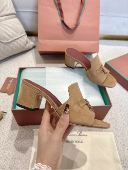 2025 Women LP Beige Suede Mule Sandals