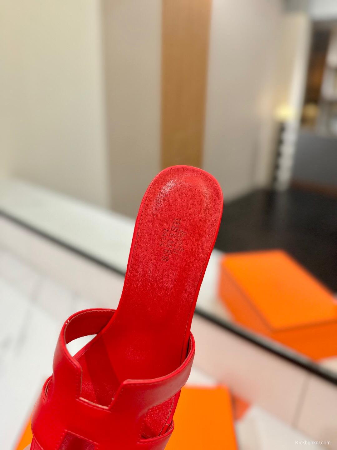 2025 Women Hermès Red Leather Heels