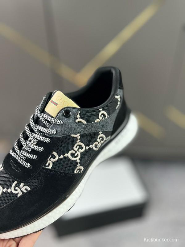 2024 Men Gucci black white fabric suede sneakers MJ00260