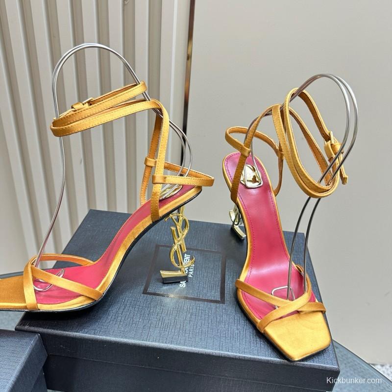 2025 Women Yves Saint Laurent Yellow Pink Leather High Heel Sandals MJ00290