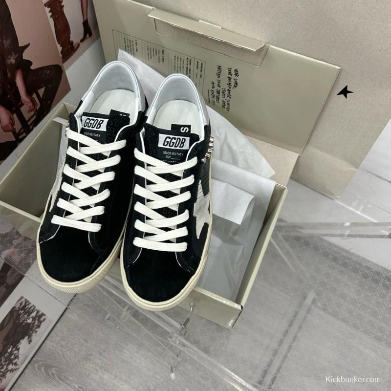 2025 Women GGDB Black White Leather Suede Star Sneakers