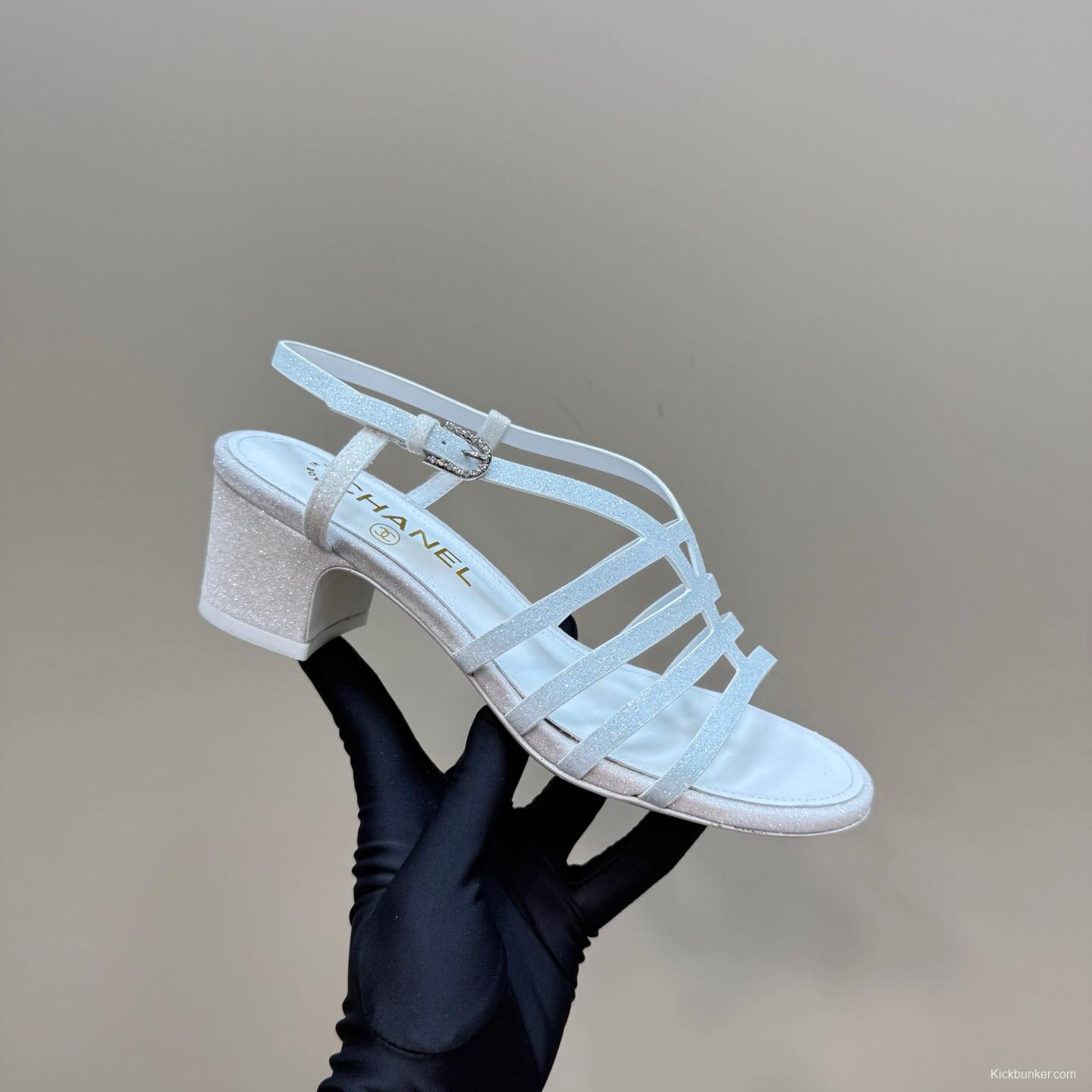 2025 Women Chanel White Suede Sandal KFY00290