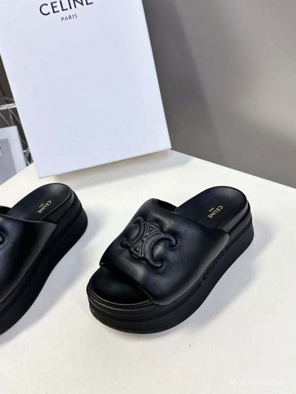 2025 Women Celine Black Leather Slippers