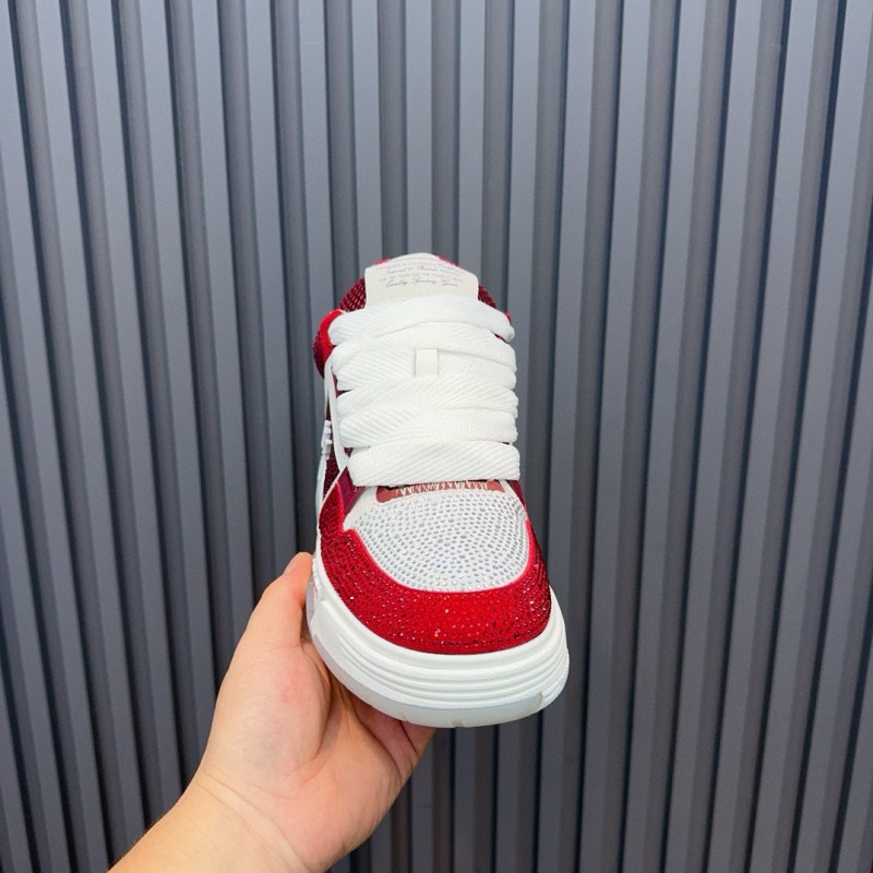 2024 Unisex Amiri Red White Leather Mesh Sneakers MJ00410
