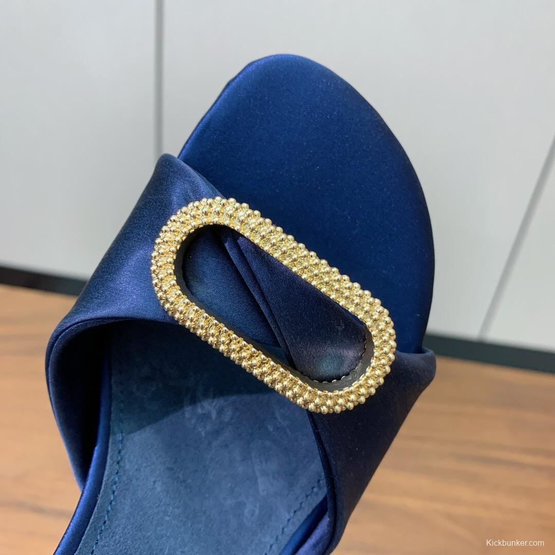 2025 Women Le Parmentier Navy Silk Sandals KFY00280