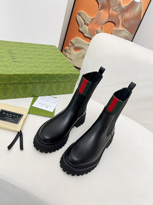 2024 Women Gucci Black Leather Boots MJ00340