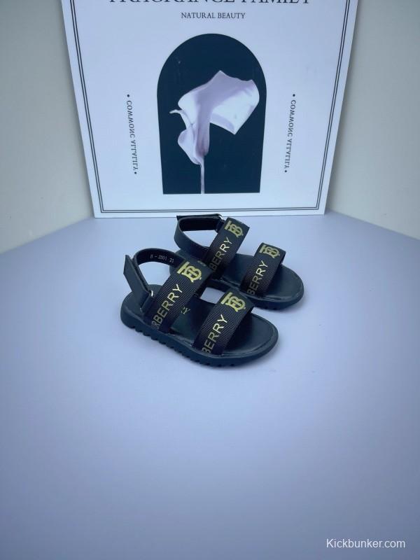 2025 Kids Burberry White Black Leather Sandals