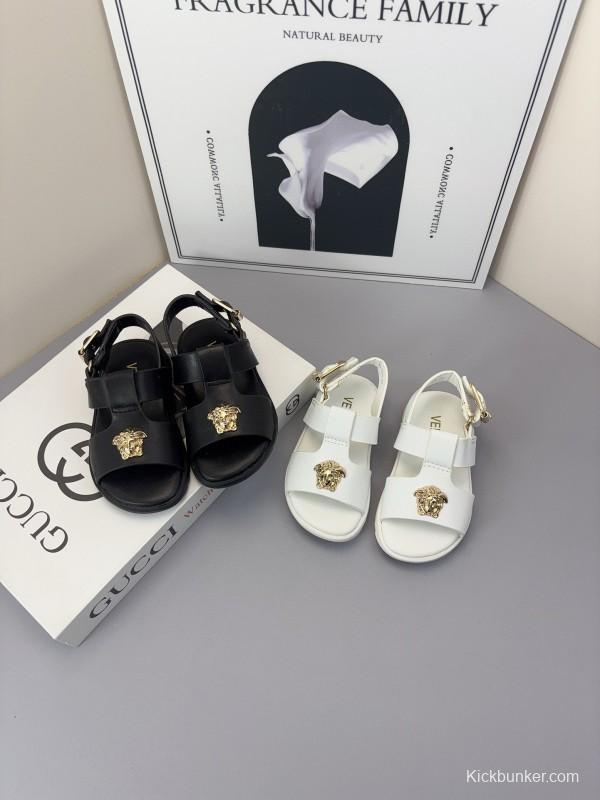 2025 Kids Versace Black White Leather Sandals