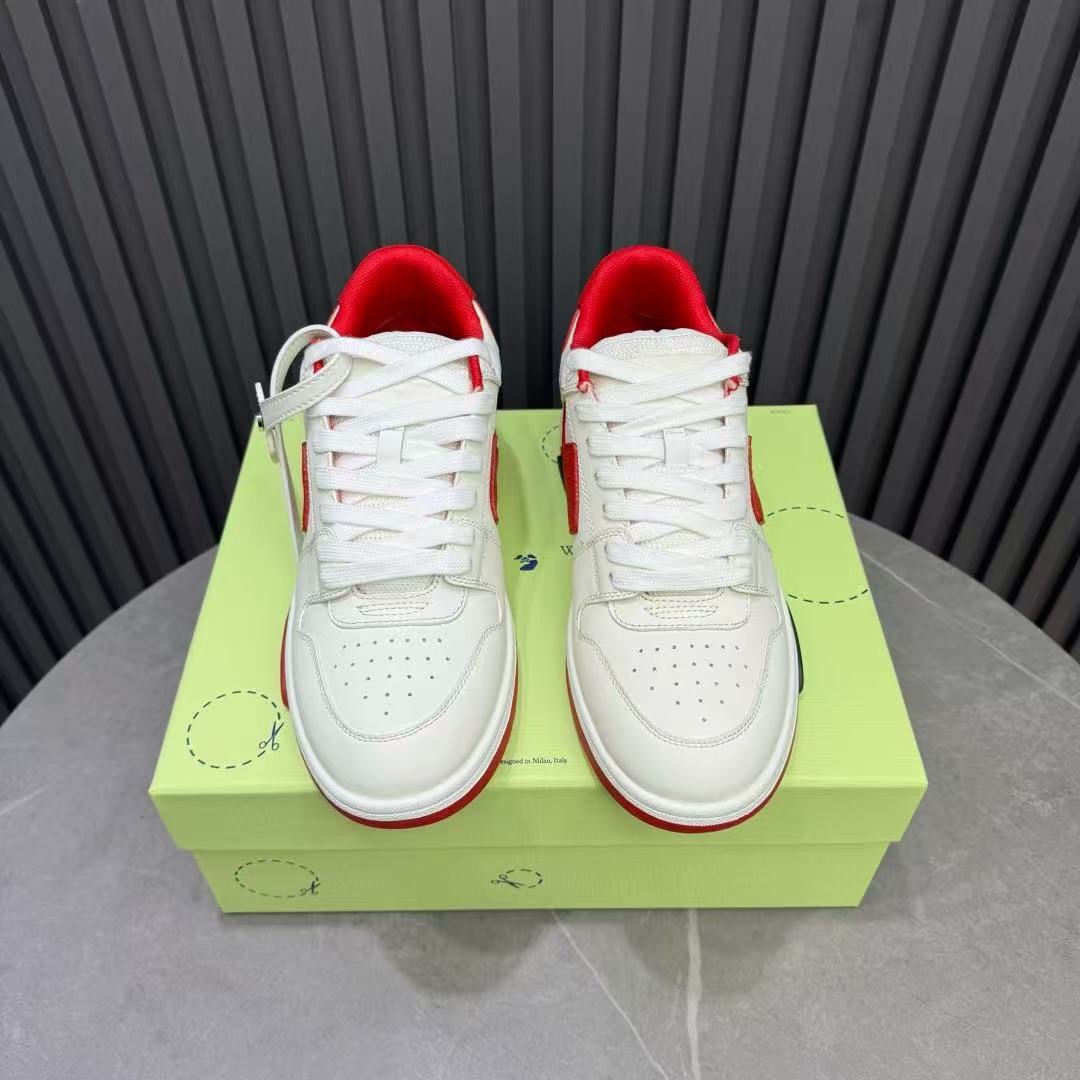 2025 Unisex Off-White White Red Leather Sneakers KFY00320