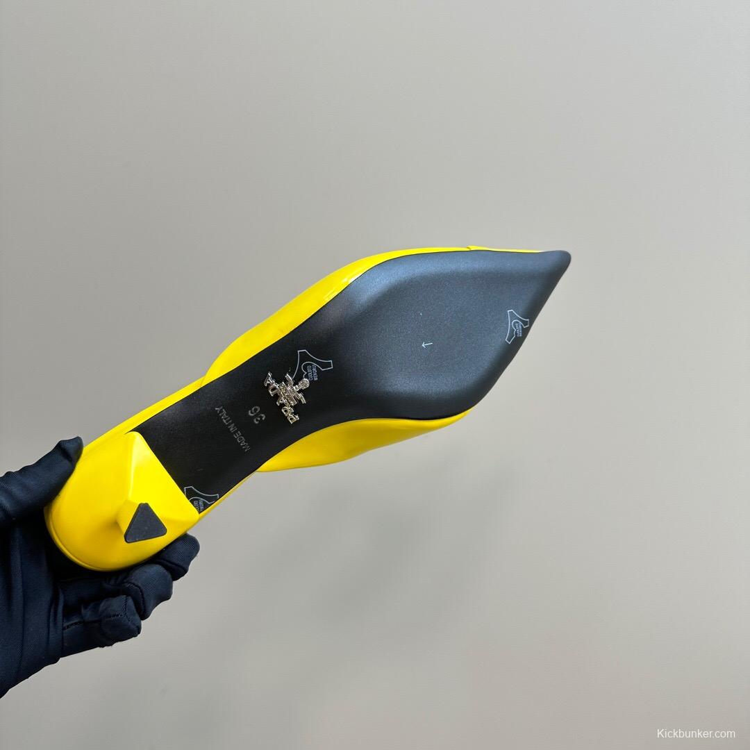 2025 Women Prada Yellow Leather Mules