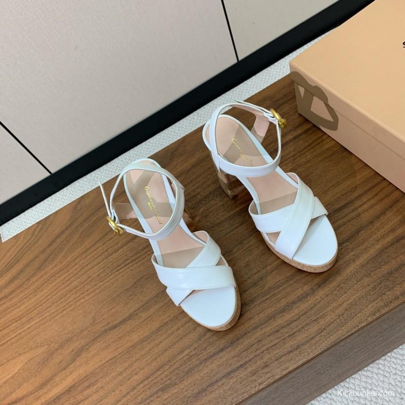 2025 Women Gianvito Rossi White Leather Cork Platform Sandals