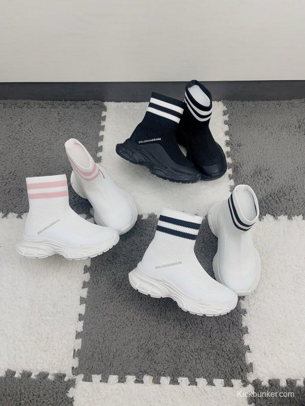 2024 Kids Dolce & Gabbana White Pink Black Knit Fabric Sneaker