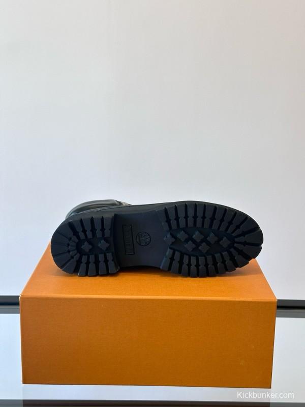 2024 Men Louis Vuitton Black Leather Monogram Work Boots MJ00390