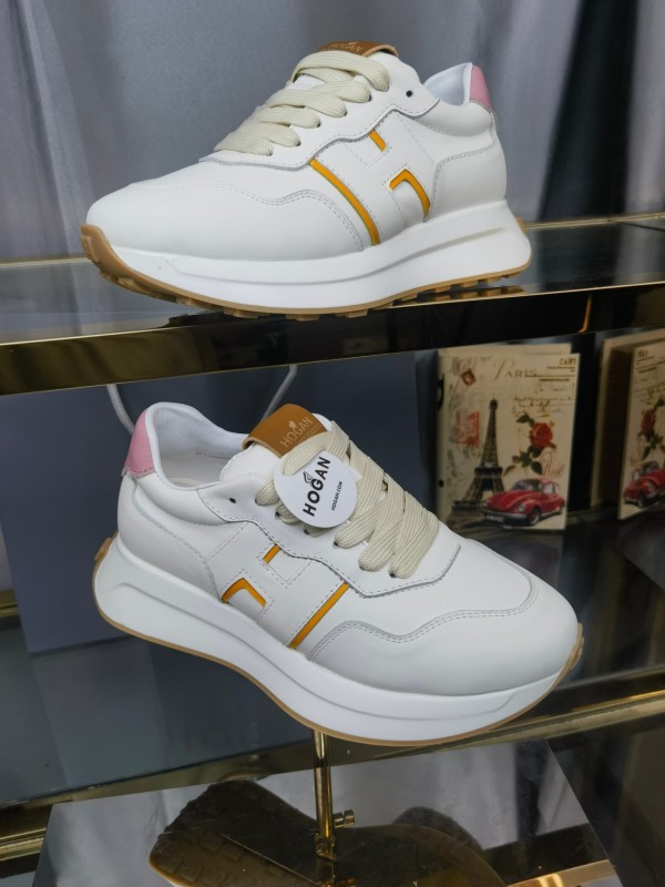 2025 Women HOGAN White Pink Leather Sneakers LY00360