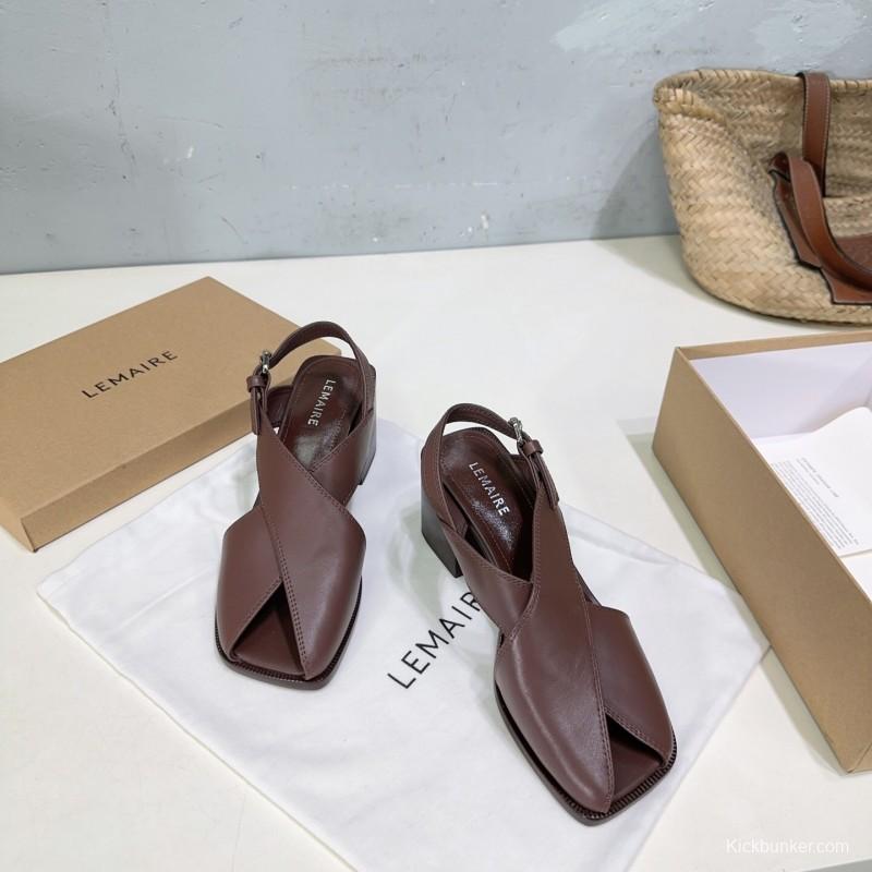 2025 Women Lemaire Brown Leather Heeled Sandals