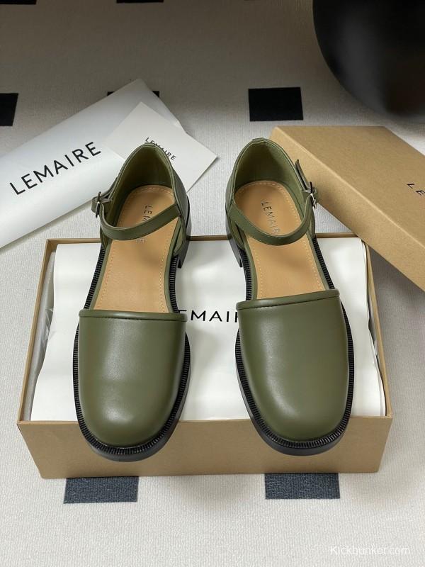 2025 Women Lemaire Green Leather Mary Jane Shoes