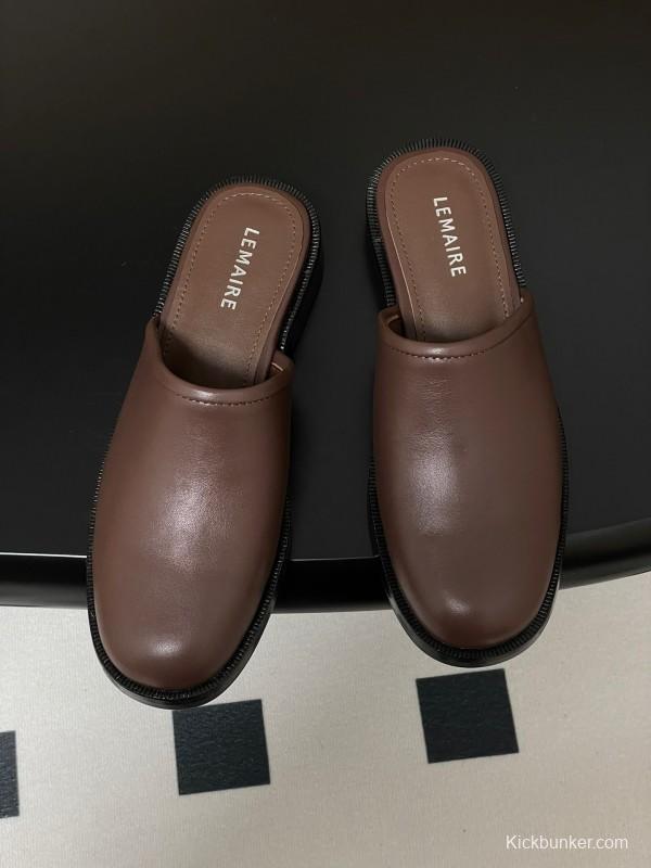 2025 Slippers Lemaire Brown Leather Slippers KFY00310
