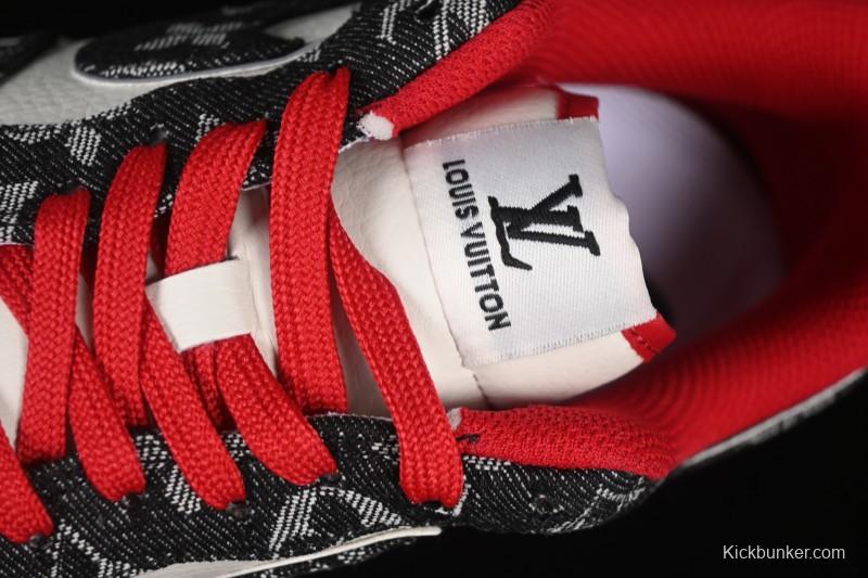 Nike Air Force 1 '07 Low LV Collaboration Black Denim Red Swoosh Casual Sneakers - LW9279-001