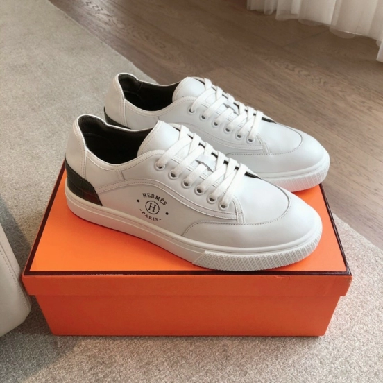 2025 Unisex Hermès White Black Leather Sneakers AS00380