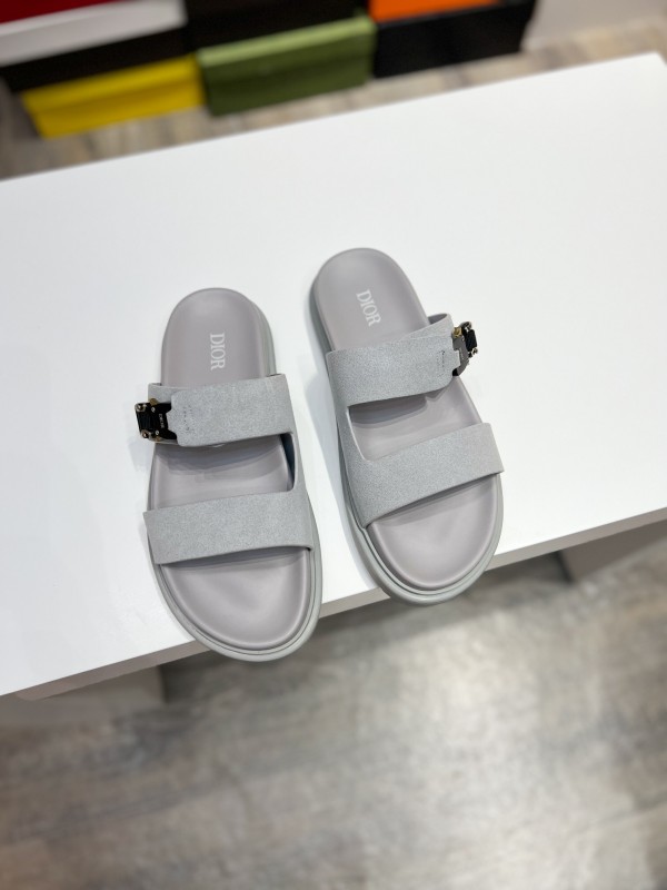 2025 Men Dior Grey Suede Leather Slippers CD Diamond AS00190