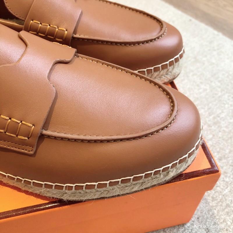 2025 Unisex Hermès Brown Leather Loafers AS00380