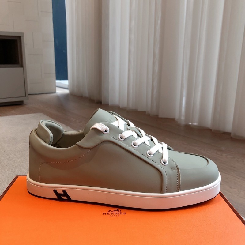 2025 Men Hermès Sage Green Leather Sneakers AS00380