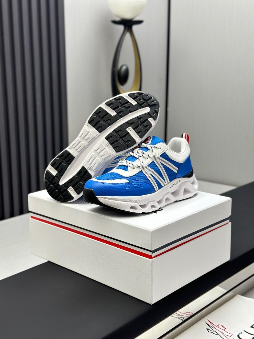 2025 Unisex Moncler Blue White Nylon Mesh Trailgrip GTX Outdoor Sneakers AS00390