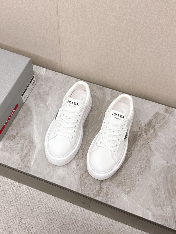 2025 Unisex Prada White Calf Leather Sneakers Retro Thick Sole KFY00290