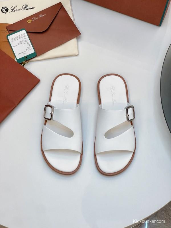 2025 Men Loro Piana White Leather Slippers AS00250