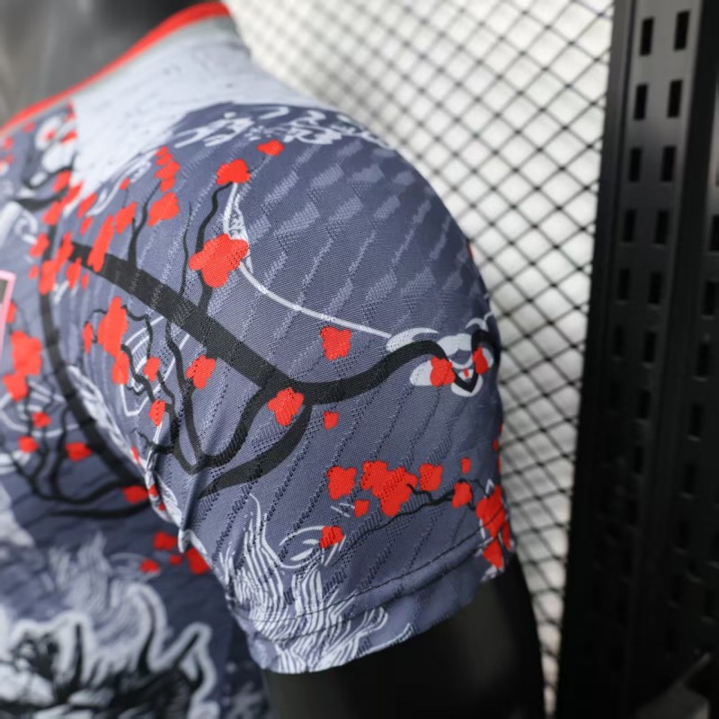 Player Version 2025 Japan Gray with Traditional Dragon and Cherry Blossom Pattern Jersey