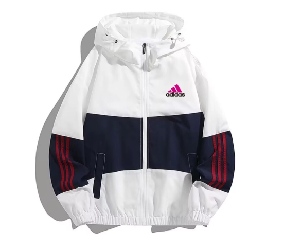 2025 Adidas White/Black/Wine Full Zipper Hoodie Windbreaker