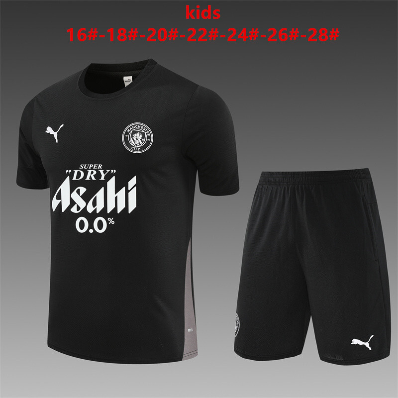 25/26 Kids Manchester City Black Short Sleeve+Soccer Shorts